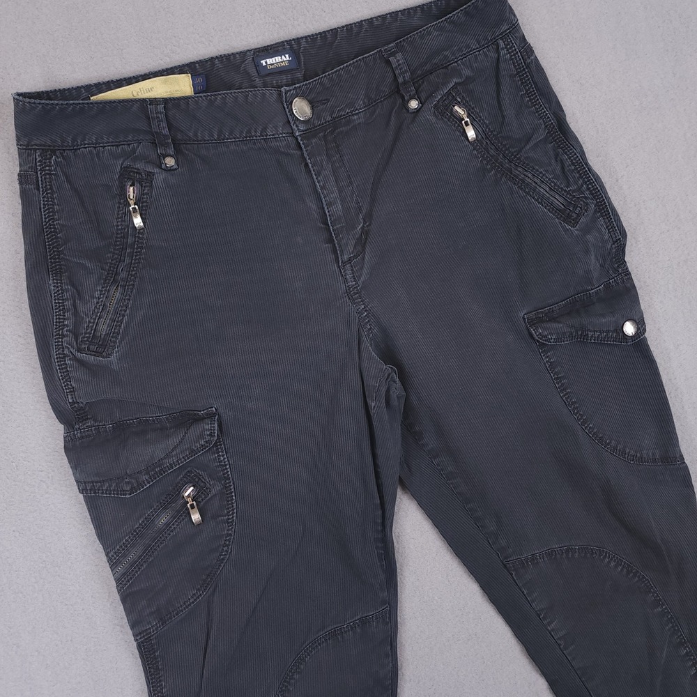 Tribal DeNIME Celine Cargo Pants Womens 10 Black Corduroy Utility‎ Moto